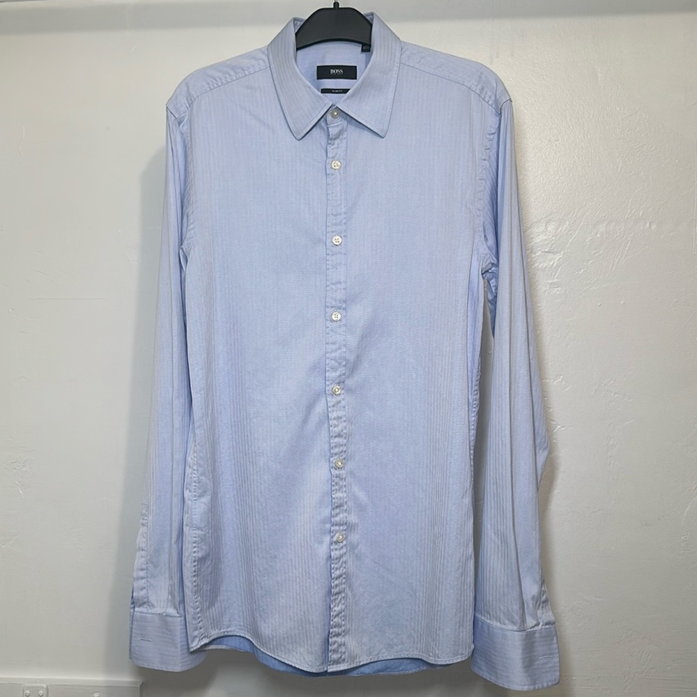 Boss by Hugo Boss Men’s Light Blue Button Down Dress Shirt Size 15 Slim Fit